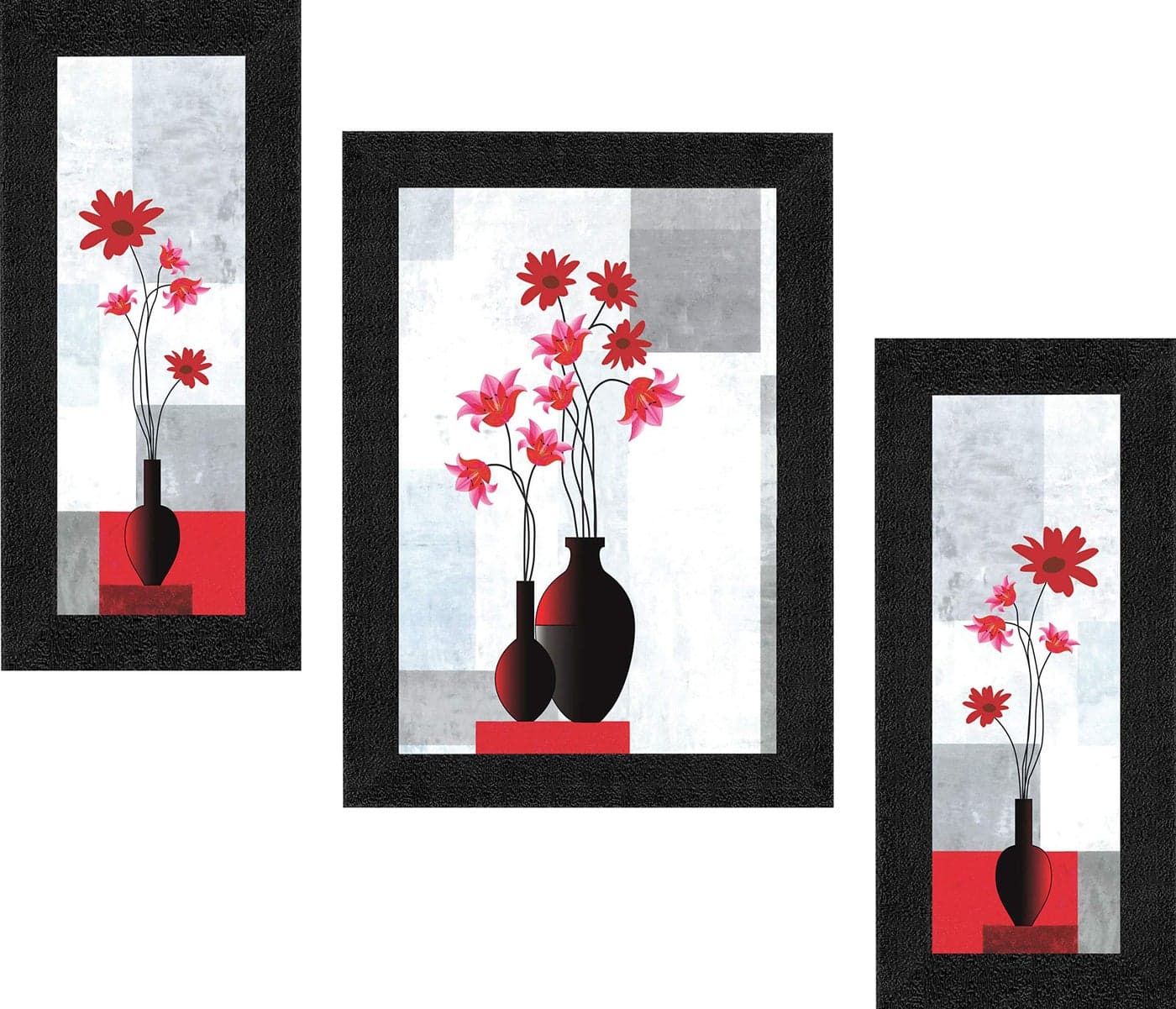 SAF paintings Set of 3 Flower Floral UV Coated Home Decorative Gift Item Frame Painting 13.5 inch X 22.5 inch SANFS62-Multicolour