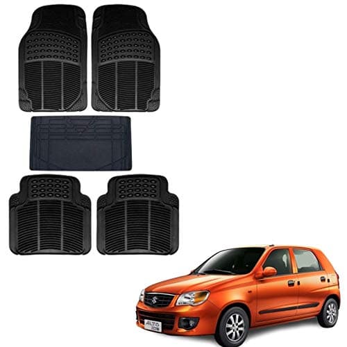 Autokaar All Weather Rubber Car Floor Mat, Anti Skid PVC Car Foot Mat for Maruti Alto K10 (Set of 5, Black) Washable