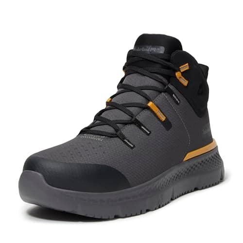 Timberland PRO Men's Intercept Mid Steel Safety Toe Industrial Athletic Work Shoe, Dark Grey/Yellow, 9.5W