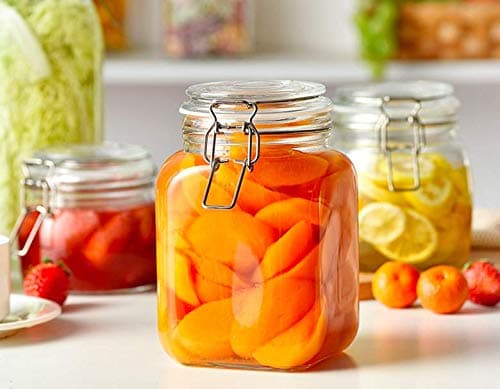 HOMIES INTERNATIONAL Square Clamp lid Food Storage Glass Mason airtight jar Canister, Clear, 1 Piece, (1200 ml)