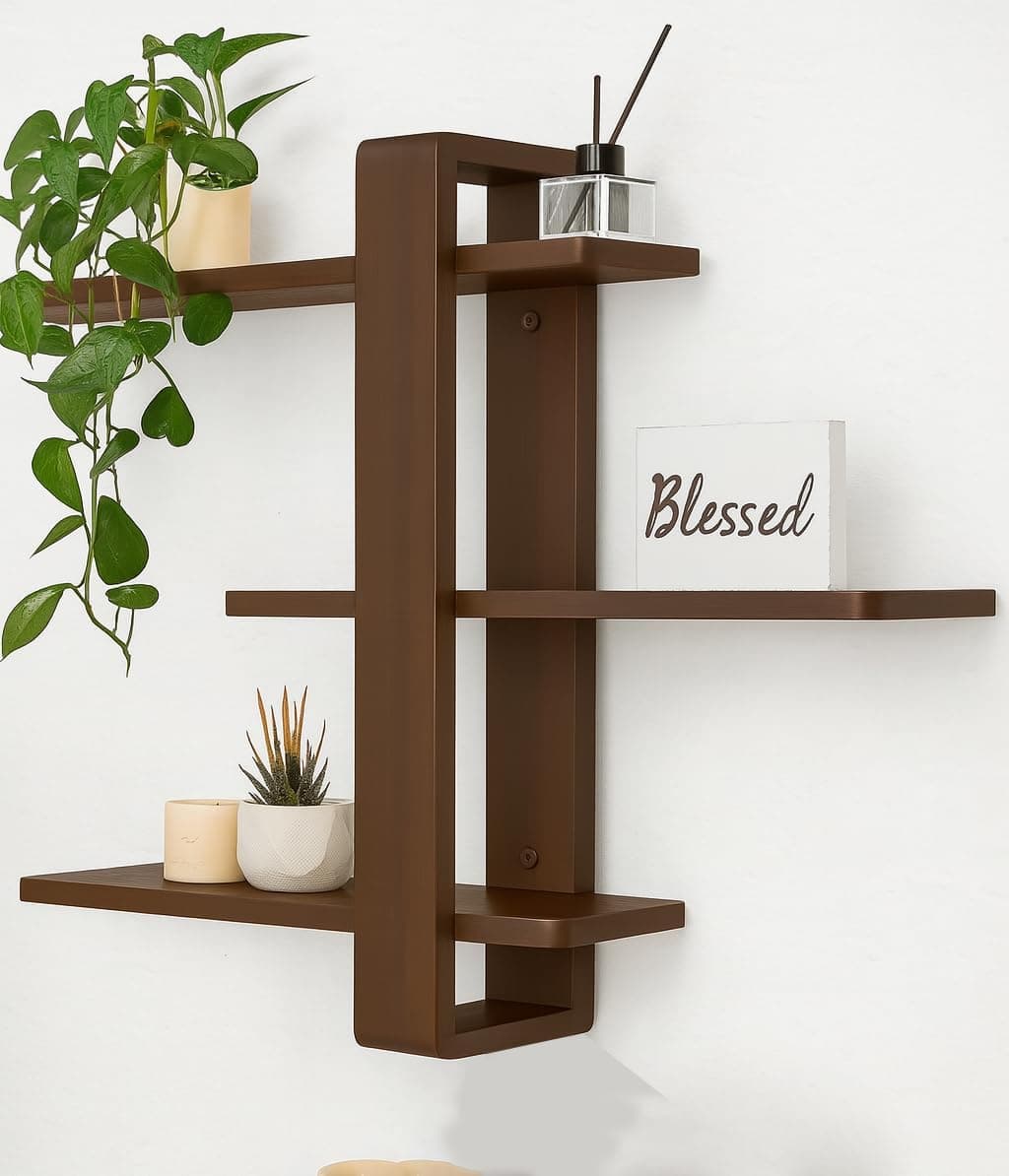 LIVINGLOOM Wooden Floating Shelves Wall Shelf/Wall Rack/Book Shelf/Home Decoration Shelves Home Storage, Ideal for Plants and Photos 3-Tier Mounted Shelving for Bedroom Living Room Decor (Brown)