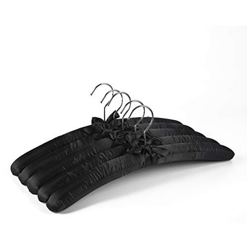 Amber Home 5 Pack Large Black Satin Padded Hangers, 17" Non-Slip Cushioned Hangers for Sweaters, Silk Dress, Wedding Dress, Bridal Gown, Cashmere