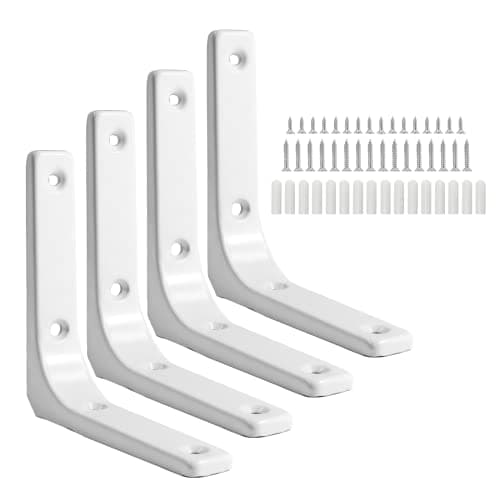 Waziaqoc 4Pcs L Wall Bracket, 4 x 4 Inch Heavy Duty Floating Shelf Bracket, Iron Joint Angle Bracket Shelf Support for DIY with Screws (White)