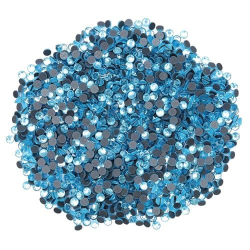 EmbroideryMaterial Round Flatback Hotfix Glass Crystal Rhinestones for Wedding Dress Embellishments, Craft, Footwear, Bags, Jewellery Making, DIY (SS16, 4MM, Aquamarine Color, 1440 Pieces)