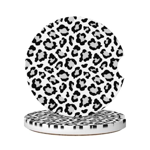 Absorbent Car Coasters for Cup Holders 2 Pack Universal Anti Slip Ceramic Cup Coaster for Women Men 256 Inch Car Interior Accessories White Grey Leopard 004