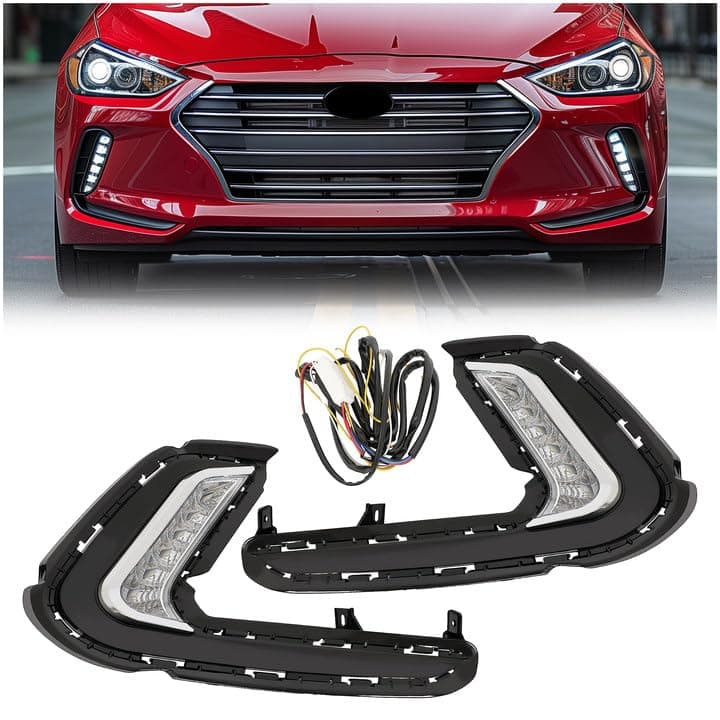 HECASA Pair LED Fog Lights Compatible with 2016 2017 2018 Hyundai Elantra Sixth Generation DRL Replacement for 92207F2100 92208F2100 Front Bumper Fog Lamp LH RH Clear Lens
