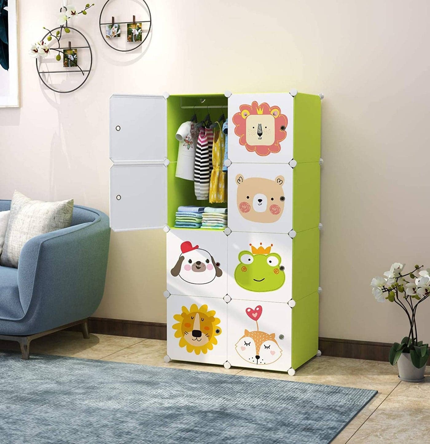 Oumffy Multi-Purpose Plastic Soft Sheet Wardrobe Storage Rack Closest Organizer for Clothes Kids Living Room Bedroom Small Accessories Wardrobe Organizer for Clothes (Green)