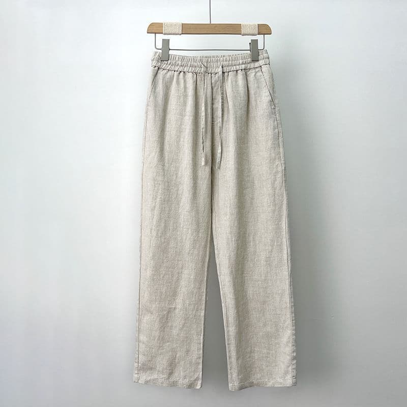 High-End Pure Linen Men'S Pants Summer Linen Pants Men'S Cotton And Linen Pants Loose Wide-Leg Straight Casual Trousers