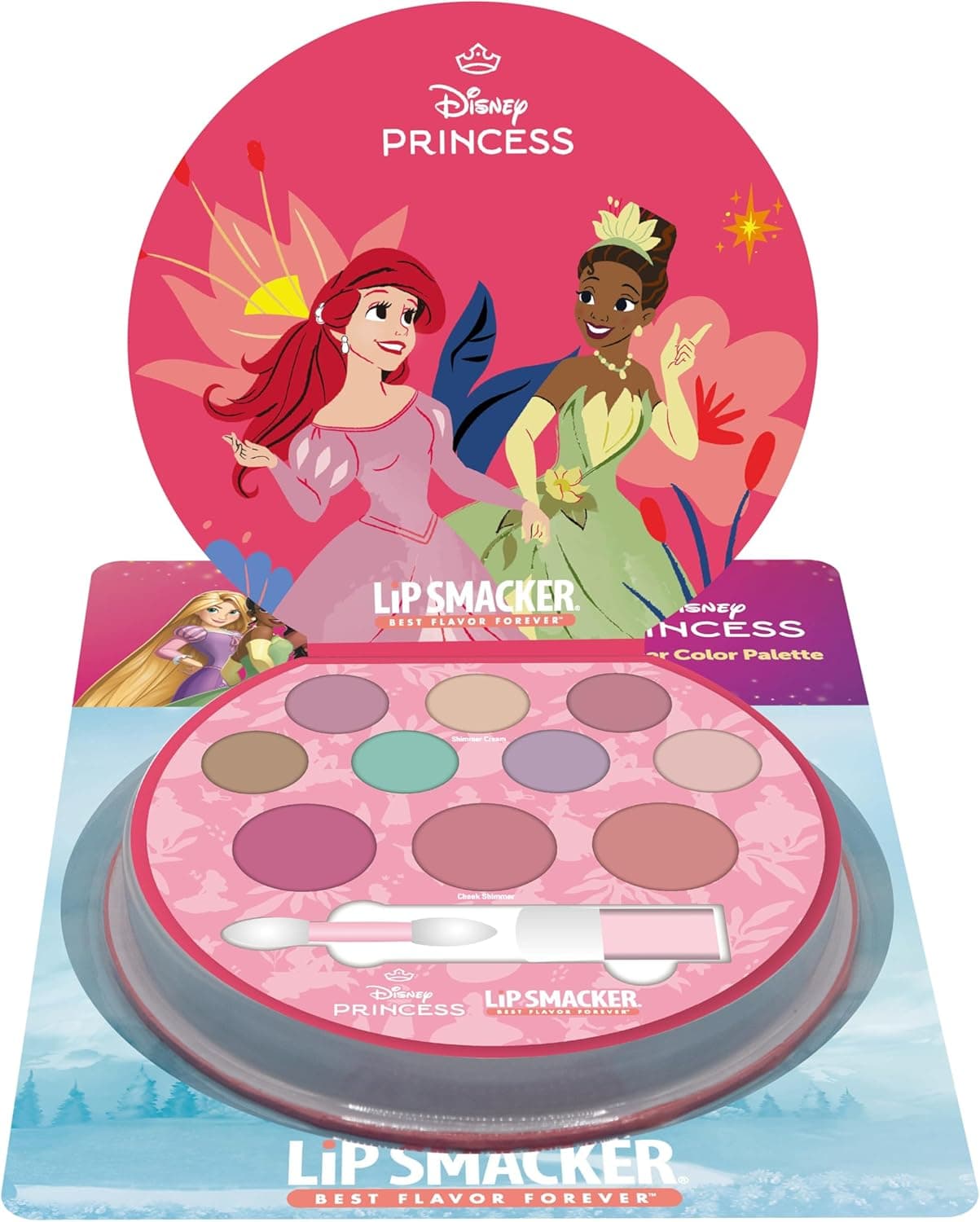 Lip Smacker Princess Shimmer Color Palette 12Piece Disney Princess Makeup Set for Kids Including Shimmer Creams Blush and Makeup Brushes Kids Makeup for Endless Fun Disney Princess Gifts