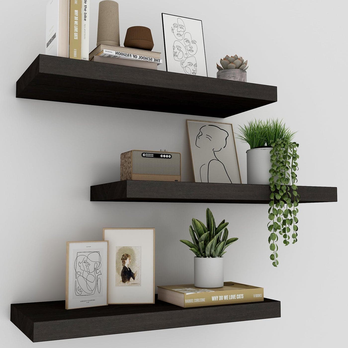 Upassion Floating Shelves for Wall Set of 3 16 Black Wall Shelves for Home Decor Frame Display Floating Shelf for Living Room Bedroom Bathroom Kitchen