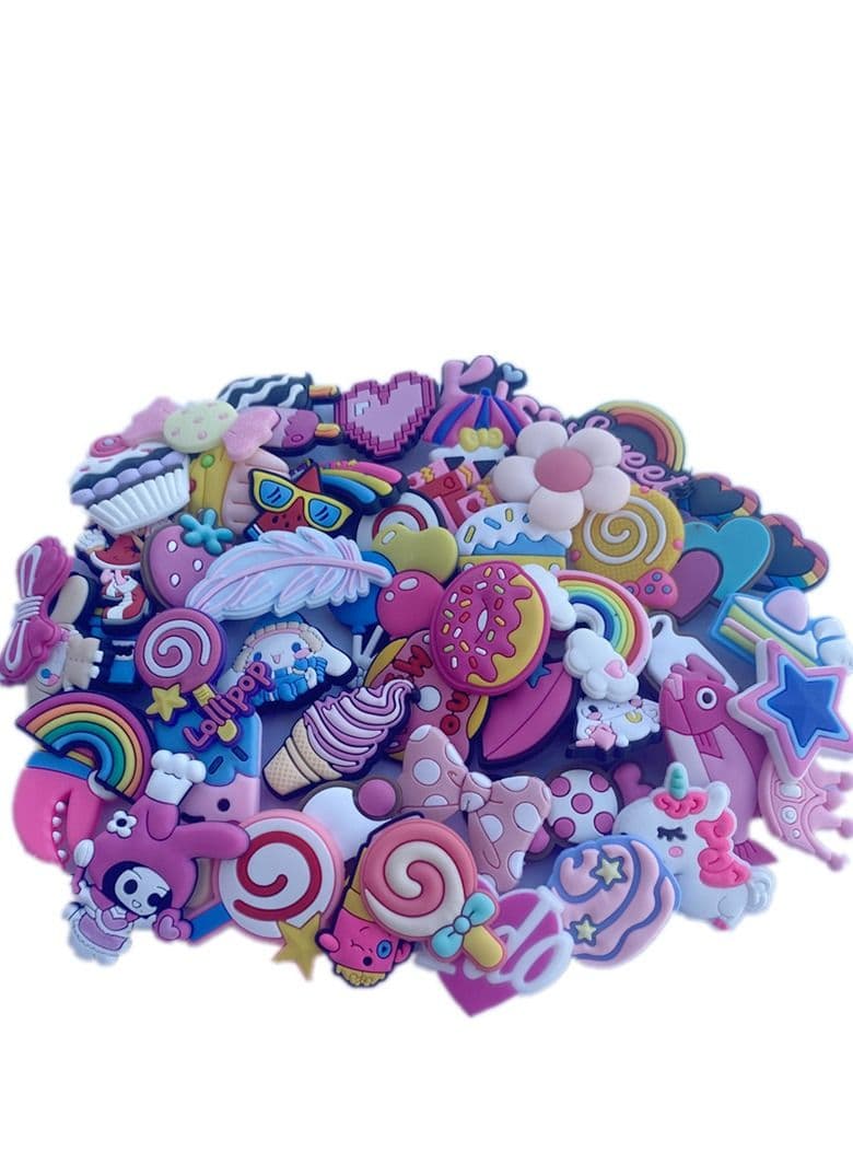 Shoe Decoration Charms, 100 Pcs Random Different Charm For Crocs Hole Buckle Party Favors Mini Bracelet Wristband Men Women Kid
