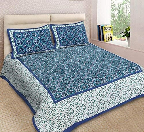 BedZone 100 Cotton Rajasthani Jaipuri Traditional King Size Double Bed Bedsheet with 2 Pillow Covers Multi