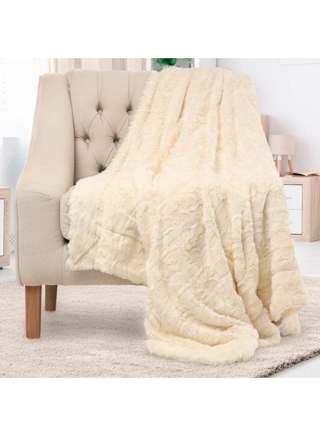 Luxury Faux Fur Throw Blanket - Super Soft Fluffy Warm Cozy Plush Fuzzy Thick Large - For Couch Sofa Living Room Or Bed - Fall And Winter Accessories - 50 X65 Ivory