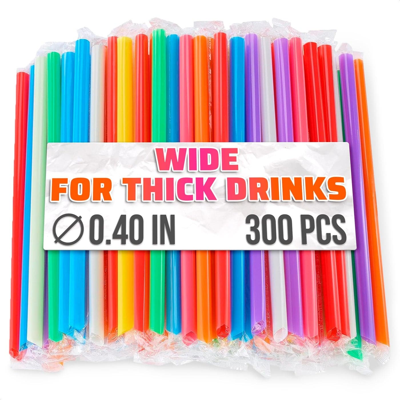 300 Pcs Wide Smoothie Straws Boba Straws Individually Wrapped for Milkshakes Bubble Tea Ice Lattes Suitable for Cold Hot Drinks Large Pack for Quick Easy Serving