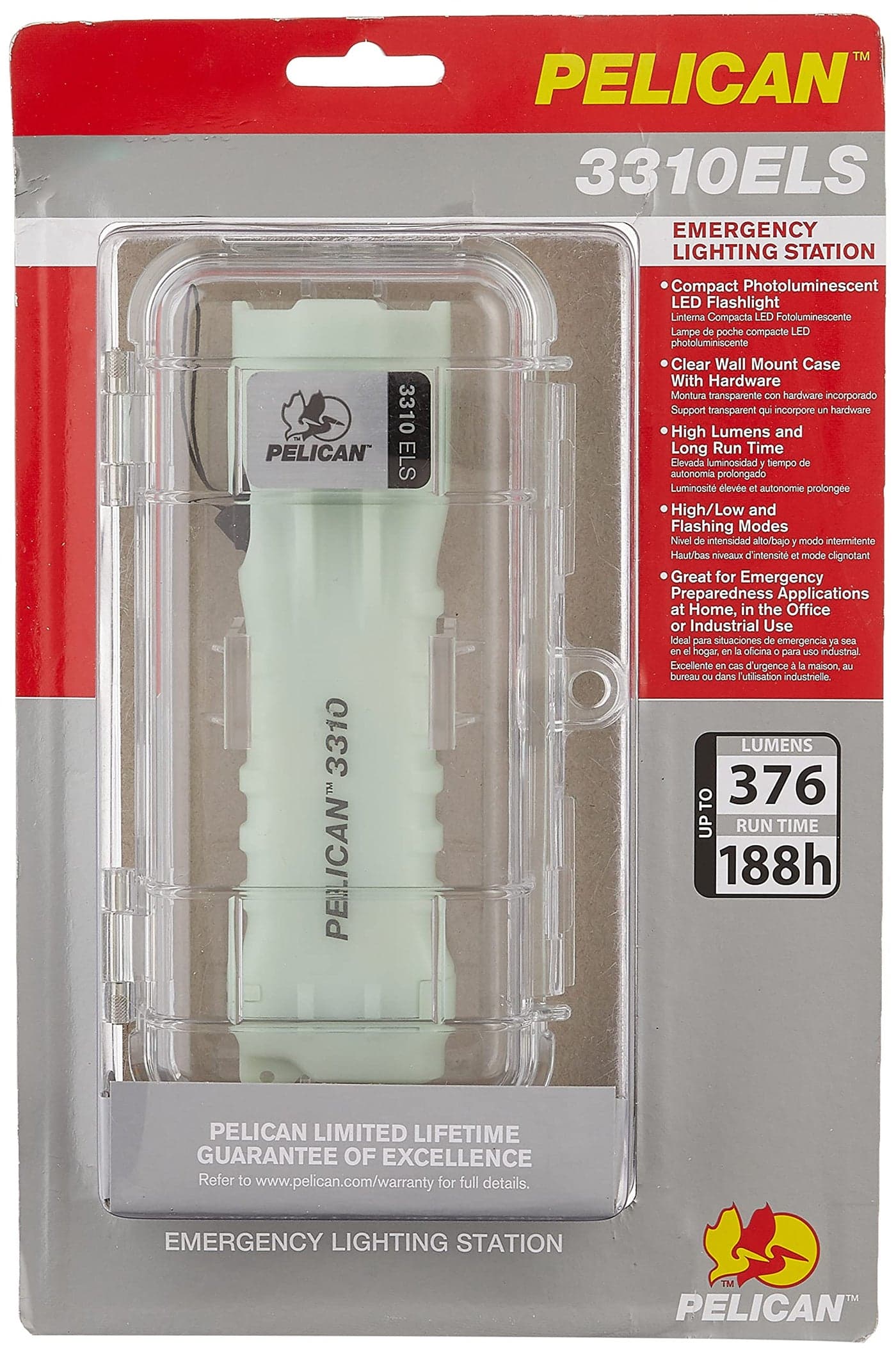Pelican 3310ELS Emergency LED Flashlight with Case Photo Luminescent Body