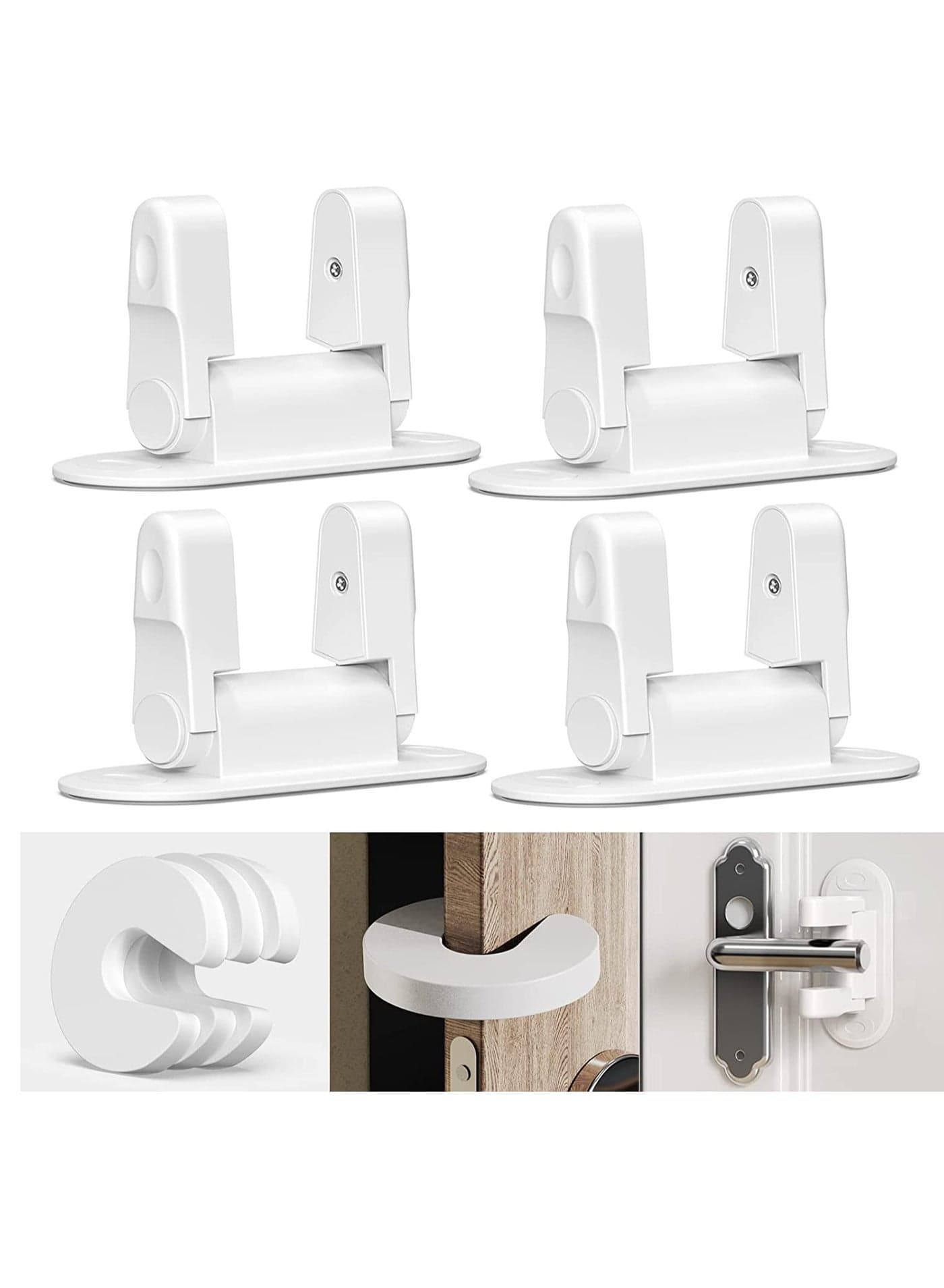 Childproof Door Lever Lock, 7 Pieces Hole-free Door Handle Holder Kids Safety Lock Door Blocking Tool Stopper Interior Door Accessories for Preventing Finger Pinch Injuries Slamming Door