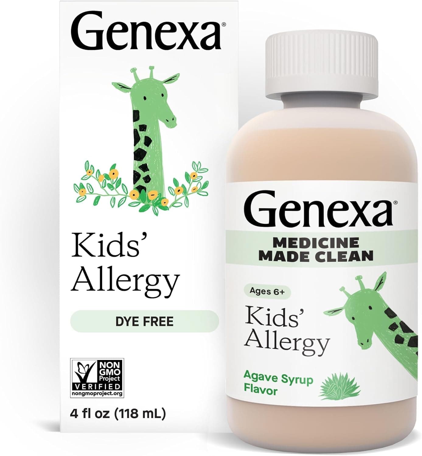 Genexa Kids Allergy Medicine Clean Allergy Relief for Children Treats Runny Nose Sneezing Itching Vegan NonGMO 125mg Diphenhydramine HCl 4 fl oz Organic Agave Syrup Flavor Ages 6