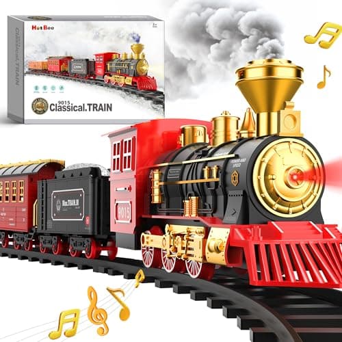 Hot Bee Train Set Train Toys for Boys with Smokes Lights and Sound Toy Train Set for Under Christmas Tree Toddler Model Trains for 3 4 5 6 7 8 Years Old Kids Christmas Toys Gifts