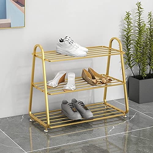 Device Bas With BROWN ART SHOPPEE Free Standing Shoe Racks 3 Tier Metal Shoe Rack Multi-Functional Shoe Tower Shelf Shoe Rack Storage Organiser For Living Room Entryway Hallway (Gold)