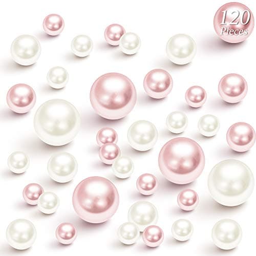 Hicarer 120 Pieces Pearl for Vase Filler Pearl Bead Vase Centerpieces Brush Holder Assorted Round Faux Bead for Crafting, Home Wedding Table Decor 14/20/30 mm(Creamy White, Light Pink)