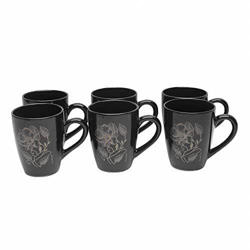 Anwaliya Aura Series Coffee Cup | Microwave and Dishwasher Safe Coffee and Tea Mugs, Tea Cup | Chip Resistant, Tea Cups Set Ideal for Home and Office Daily Use, Set of 6 (Black, 280 ml)