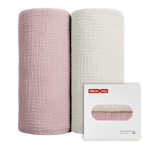 GLLQUEN BABY Muslin Swaddle Blankets for Girls, 2-Pack Organic Baby Blankets for Girl Boy, Newborn Receiving Blanket, Baby Swaddle Blanket Unisex, Baby Essentials, Registry & Gift, 40 x 38 inches