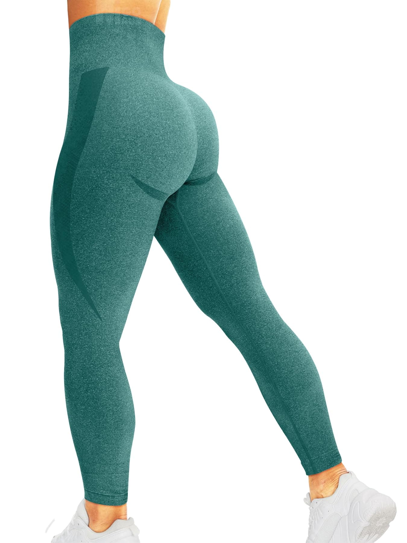 HIGORUN Women Seamless Leggings Smile Contour High Waist Workout Gym Yoga Pants Green XL
