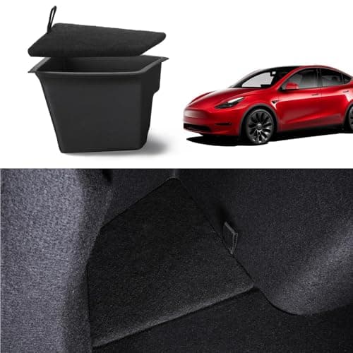 BASENOR 2023 2022 2021 Tesla Model 3 Trunk Storage Bin, Trunk Organizer with Carpeted Lid, Waterproof Rear Trunk Side Storage Box for Model 3 Interior Accessories (Not Fit 2024 2025 Model 3)