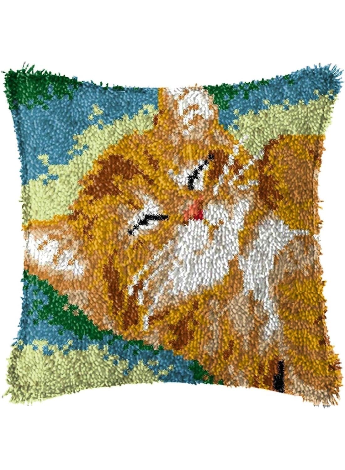 Latch Hook Cushion Cover Kit, Adults Beginners, DIY Throw Pillow, Colourful Yarns, Canvas, Embroidery Crochet Kit, Chart, 43x43cm