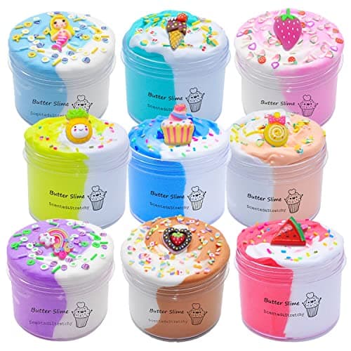 KMBTQRE Butter Slime Kit TwoToned 9 Packed for Girl Boys Party Favors Toys Stocking Stuffers for Kids 6 7 8 9 10 11 12 Years Old