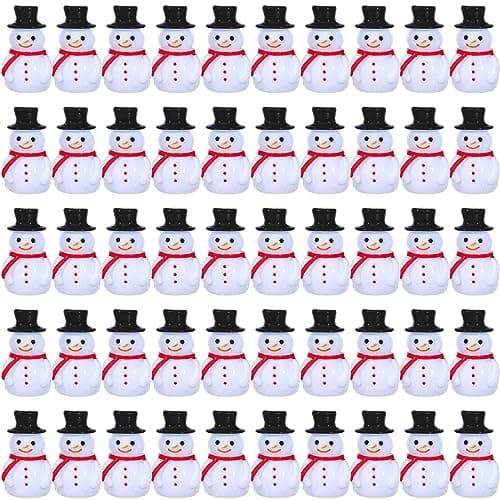 Liliful 100 Pcs Winter Mini Snowman Figurines Christmas Tiny Resin Snowman Decoration with Hat Xmas Micro Landscape Ornament Garden Accessories Mini Winter Ornaments for Crafts DIY Xmas Party