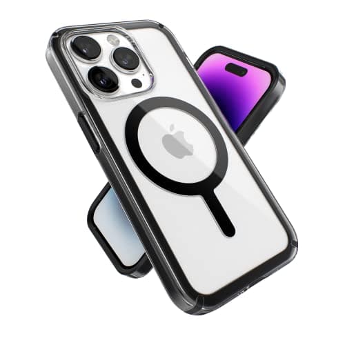 Speck Clear iPhone 14 Pro Case - Slim, Built for MagSafe, Scratch Resistant & Drop Protection Clear Phone Case - Anti-Yellowing - 6.1" iPhone 14 Pro Case - Dual Layer - Black GemShell