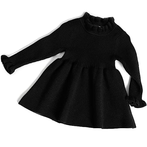 Simplee kids Little Girls' Long Sleeve Girl Dresses Ribbed Knit Sweater Dress Black 2-3T