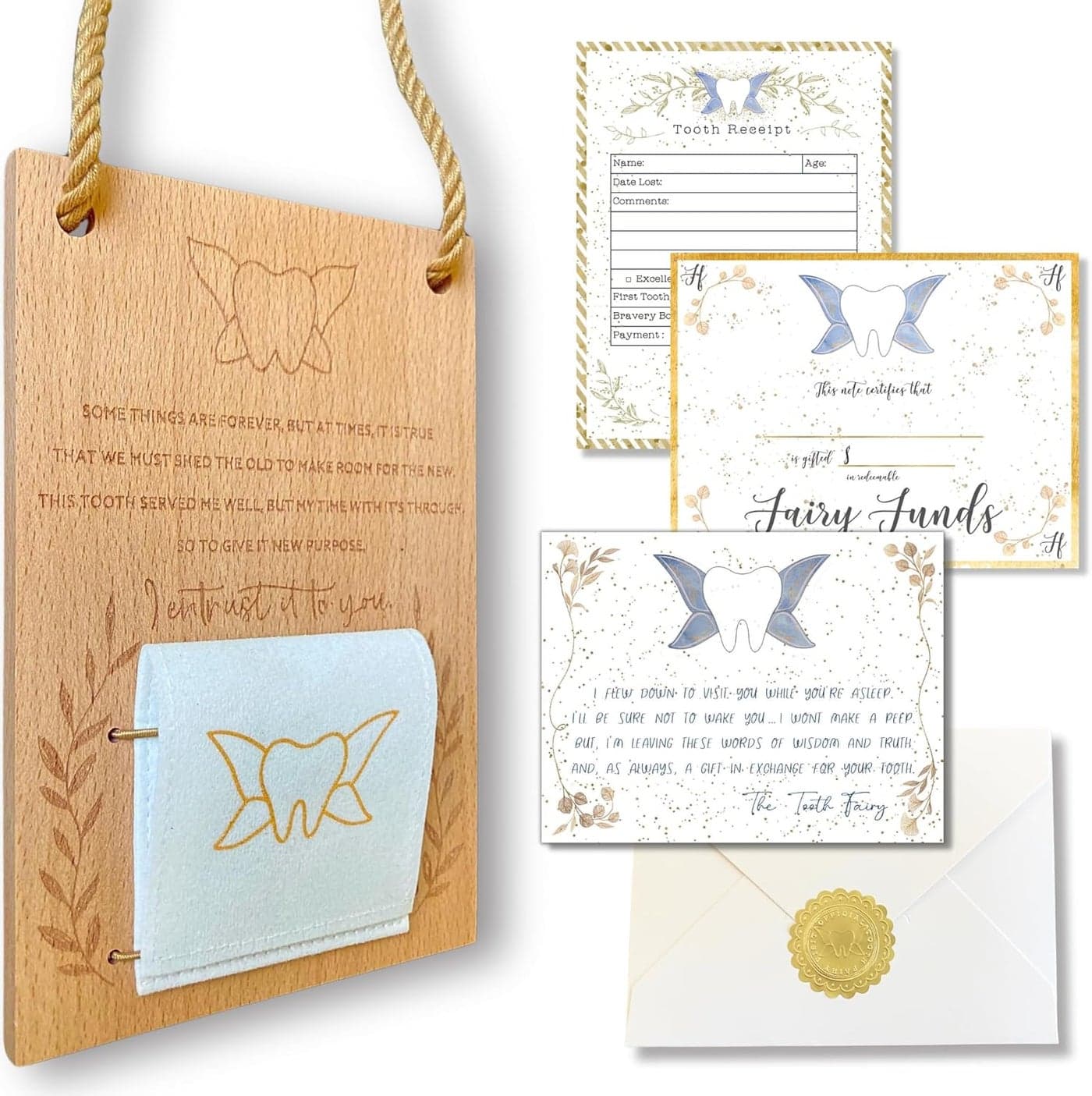 Tooth Fairy Door Hanger with Engraved Original Poem to Summon the Tooth Fairy Tooth Fairy Tooth Holder for Kids Teeth Tooth Fairy Pouch Tooth Fairy Bag