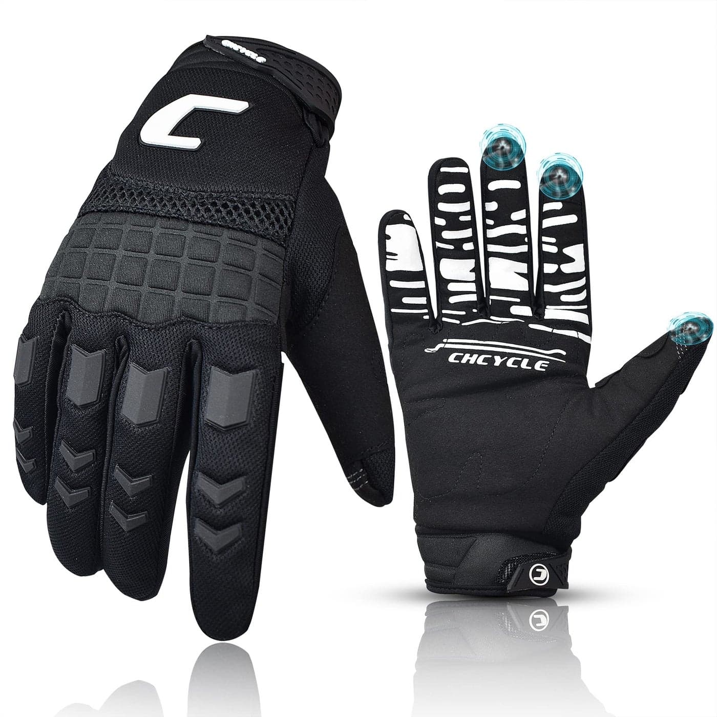 CHCYCLE Dirt Bike Gloves Mountain Bike Motocross Motorcycle Gloves for Men Motorbike ATV Racing Touch Screen Full Finger for Cycling BMX MTB MX Climbing Large Black