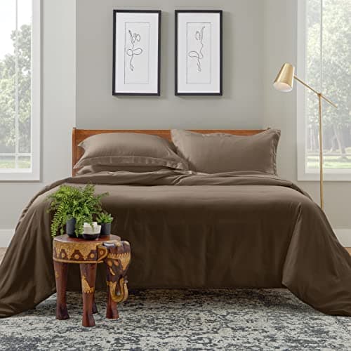 Cosy House Collection Luxury Duvet Cover Set 3-Piece - Blend of Rayon Derived from Bamboo - Ultra Soft Bedding - Zippered Comforter Protector, Includes 2 Pillow Shams (King/Cal King, Tan)
