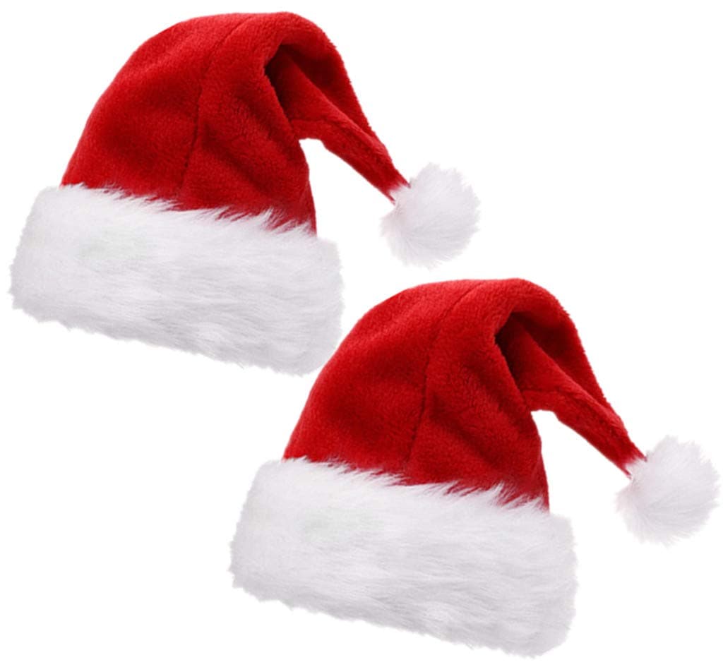 ALIMITOPIA 2pcs Children Christmas Santa HatKids DoubleLayered Luxury Plush Christmas Santa Claus Xmas Cap Hat