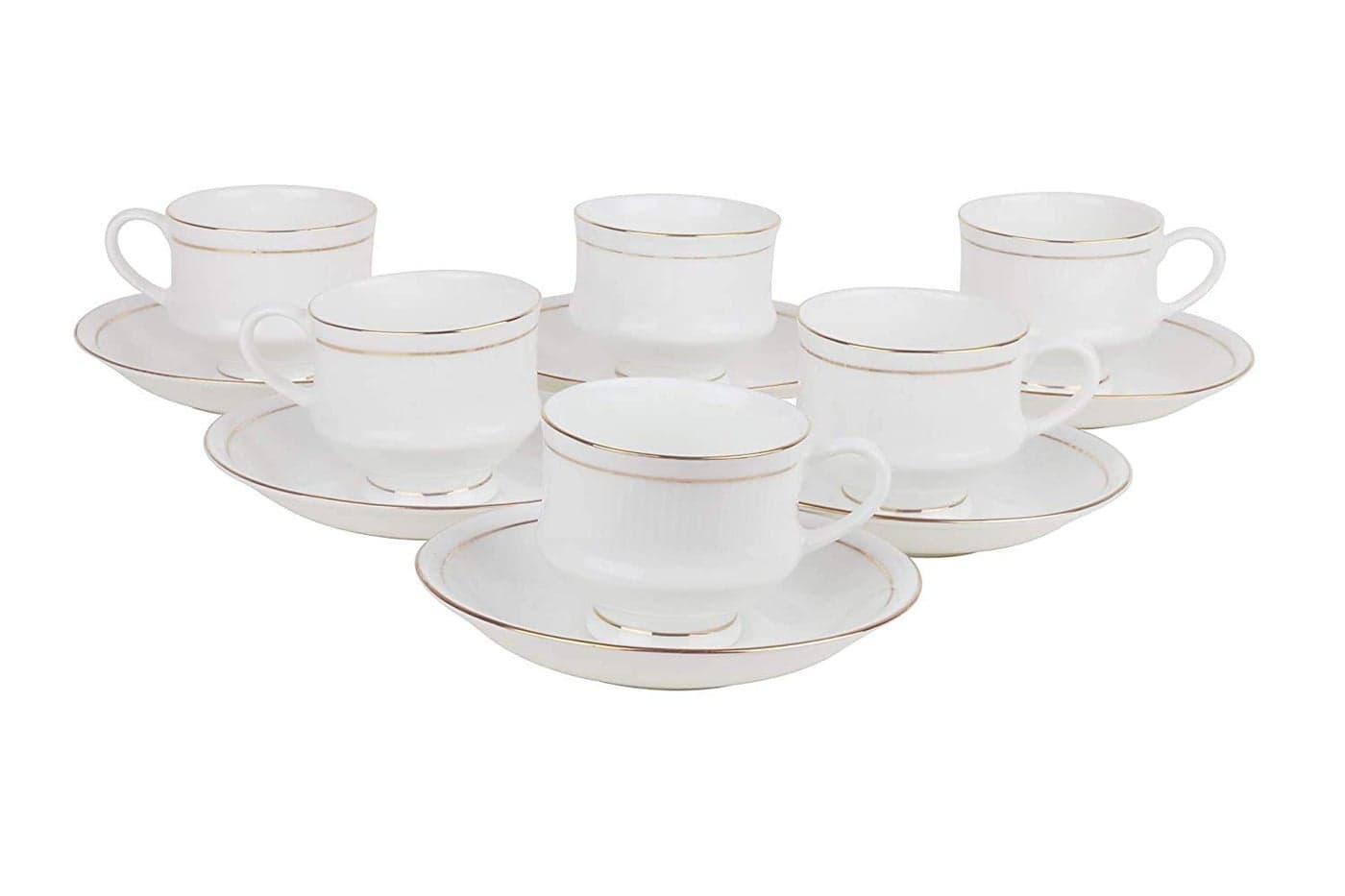 Home-Cart Bone China Designer Tea Cup Saucer Set - 12 Pieces Size-140 ml (Color-White & Green Emerald)