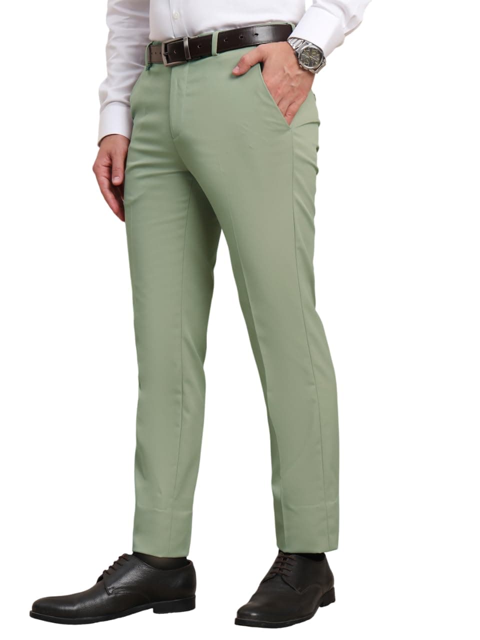 SaintX Men's Smart Classic Formal Slim Fit Trouser (SAINTR07_Graceful Pistachio