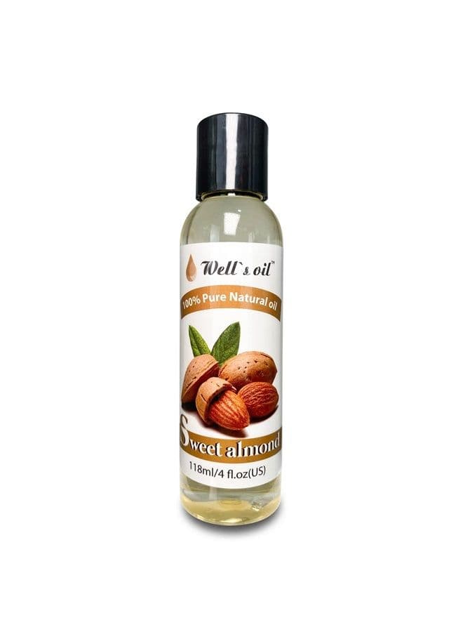 SWEET ALMOND OIL | 4oz(118ml) | All-Natural | For Hair + Skin | Refined, Cold Pressed | absorbs easily | Moisturizing, Health Skin
