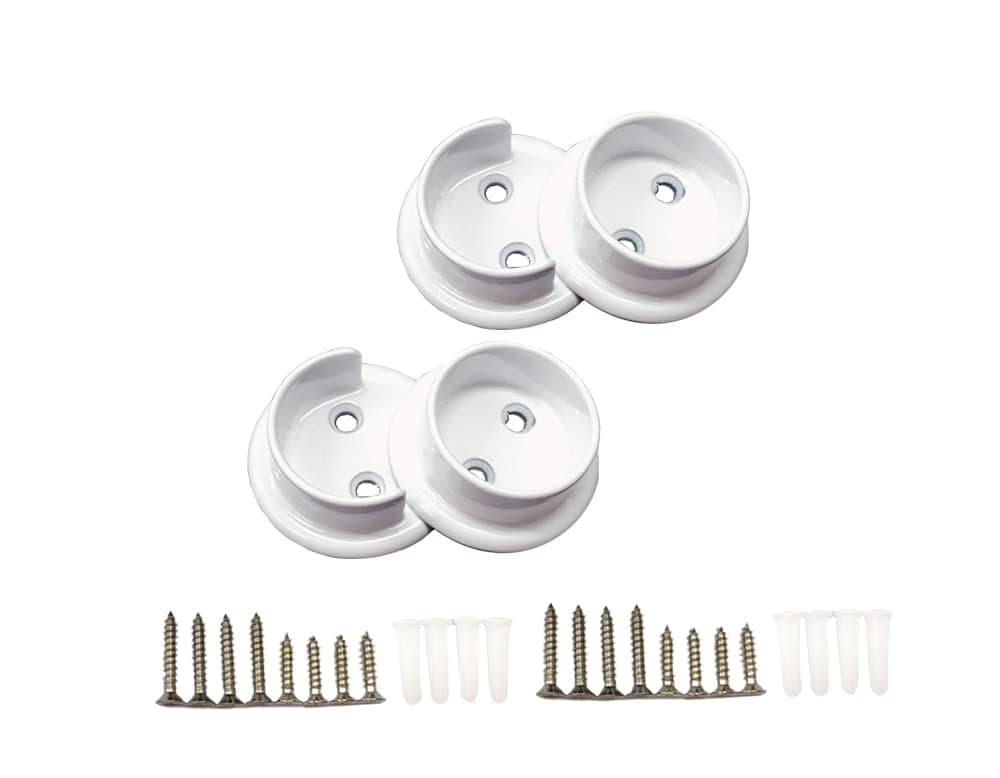 QCAA Heavy Duty Solid Metal Closet Rod Socket Set 138 Matte White 2 Pair Made In Taiwan