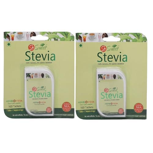 So Sweet Stevia Tablets, 100 Sugar-Free Natural Zero-Calorie Sweetener, Pack of 2 (100 Tablets Each), Ideal for Diabetics, Keto Friendly, Convenient for Healthy Sweetening of Drinks