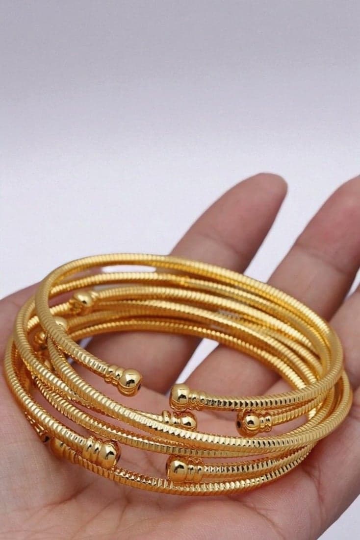 21k Gold Plated 6Pcs Bracelets Set For Women Size 6.5cm