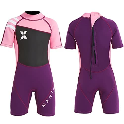 Kids Wet Suit Shorty Suits Girls 2.5mm Neoprene Shorty Wetsuit UV Protection Keep Warm Short Sleeve Wetsuits for Swimming Diving Scuba S Size 18813PK-S