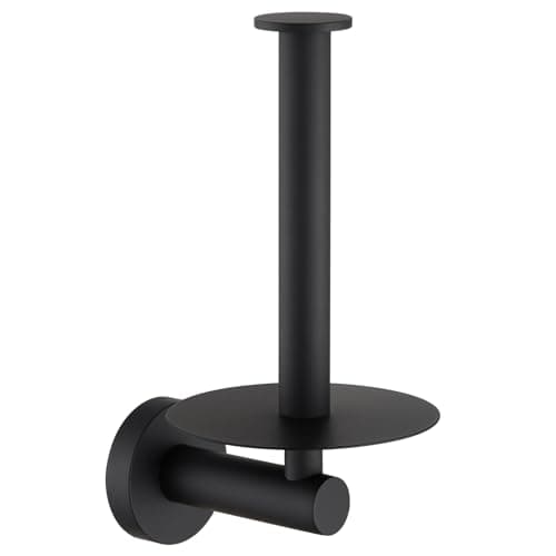 Vertical Tray Toilet Paper Holder Aomasi 304 Stainless Steel Tissue Roll Hanger with Round Plate Matte Black Bathroom Kitchen Paper Roll Dispenser Wall Mounted