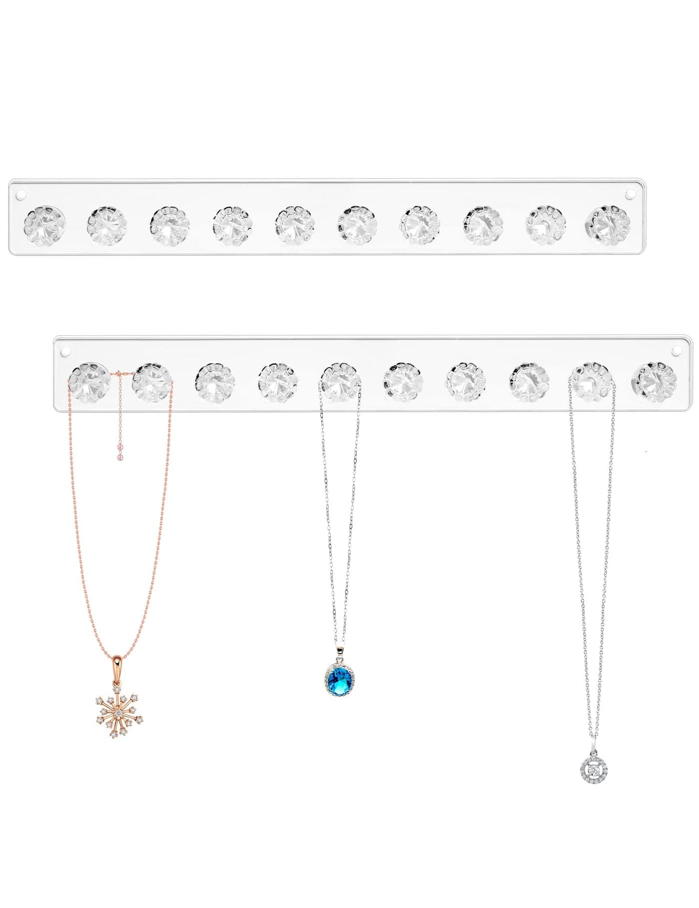 Zreal Necklace Holder, Acrylic Necklace Hanger, Wall Jewelry Organizer with 10 Jewelry Hooks in Seashell Shape (2-pack Clear)