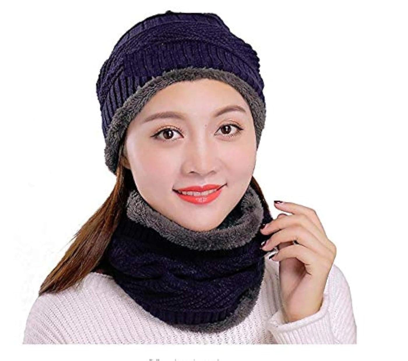 Aeoss 2-Pieces Winter Beanie Hat Scarf Set Warm Knit Hat Thick Knit Skull Cap for Men and Women, Thick Knit Design for Cold Weather (Blue & Gray)