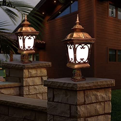 Fioca Metal Antique Decorative Architectural Outdoor Exterior Gate Light for Home Gate Waterproof Rustproof Main Gate Lamps Lantern for Home Garden Compound for Piller Garden Set of 2