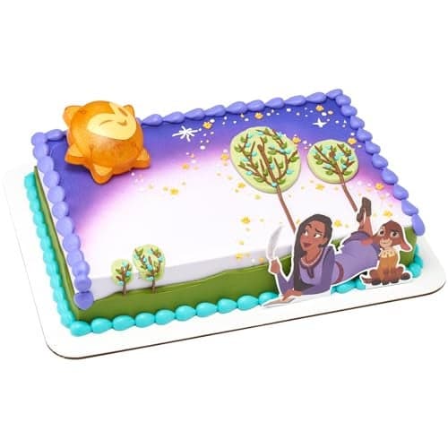 DecoSet Disneys Wish Shining Star Cake Topper 2Piece Decoration Set with Asha Valentino And Light Up Star For Birthday And Celebrations