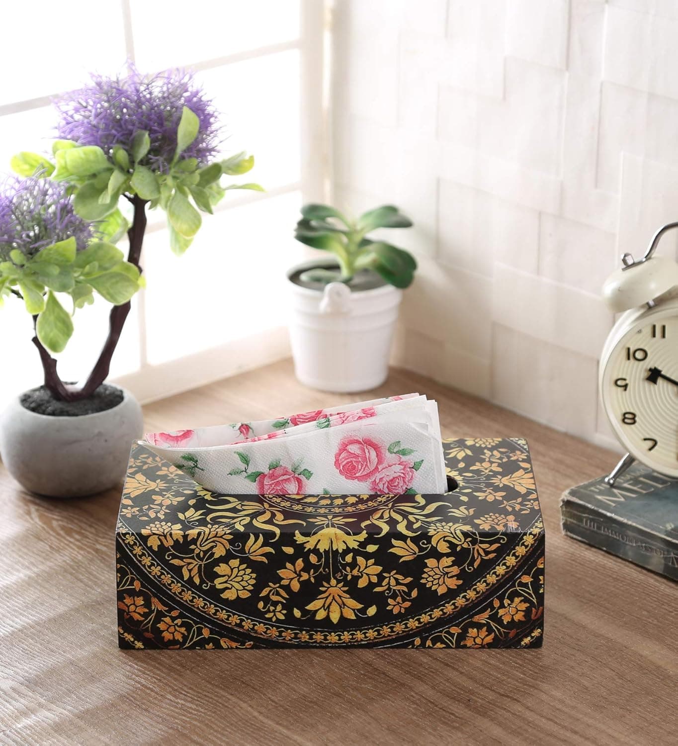 Reinvention Factory Wood Medallion Design Rectangular Tissue Holder Box Multicolour Standard Size